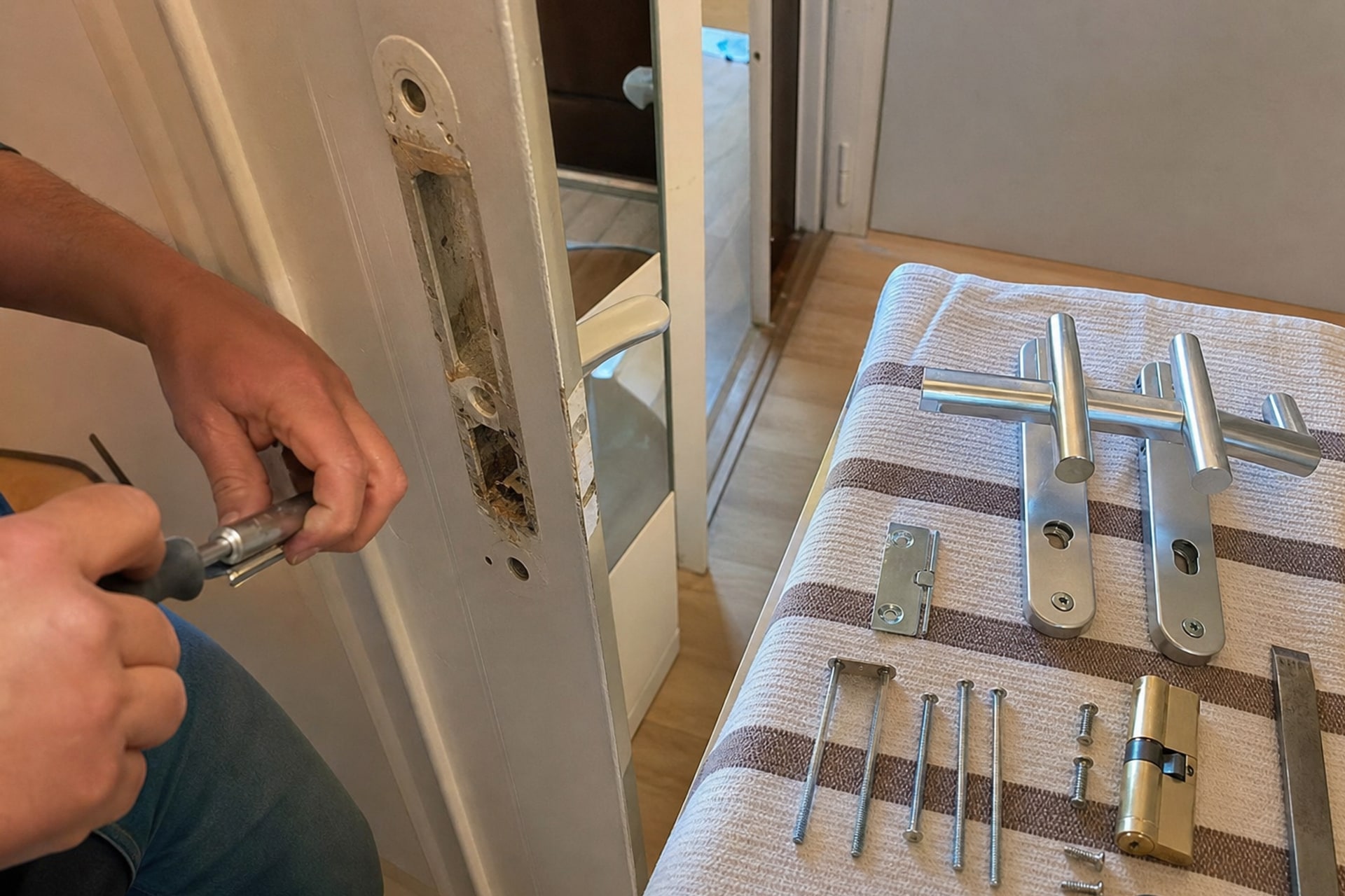 remplacement complet d'une serrure sur porte